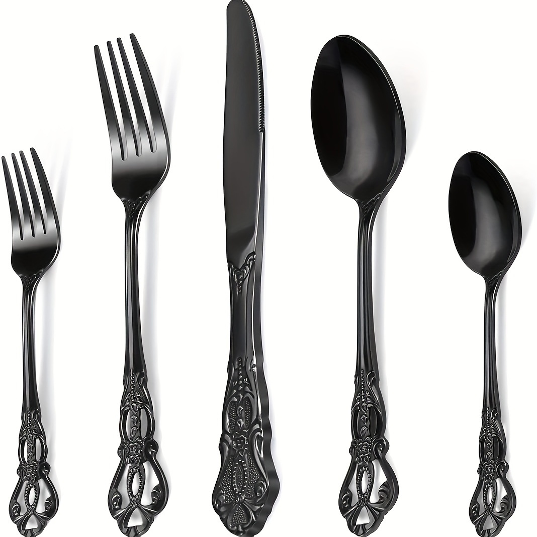 Christmas Black Stainless Steel Cutlery Silverware Pattern - Temu