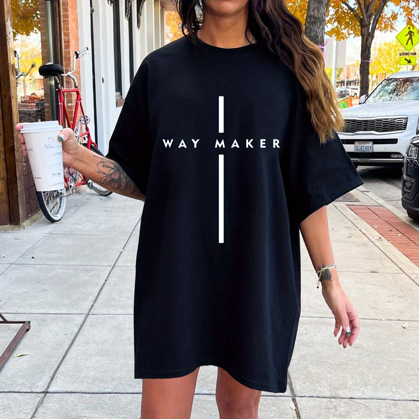 

Letter Print Crew Neck Tee Dress, Casual Short Sleeve Dress For Spring & Summer, Women's Clothing