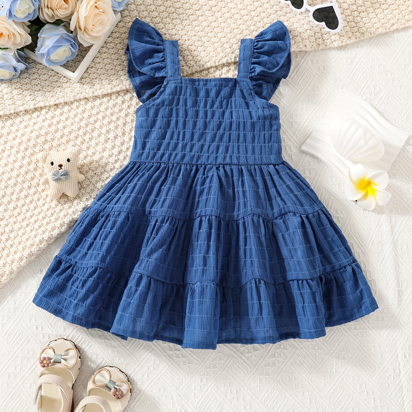 

Toddler & Baby Girl's Elegant Flutter Sleeve Layered Cami Dress