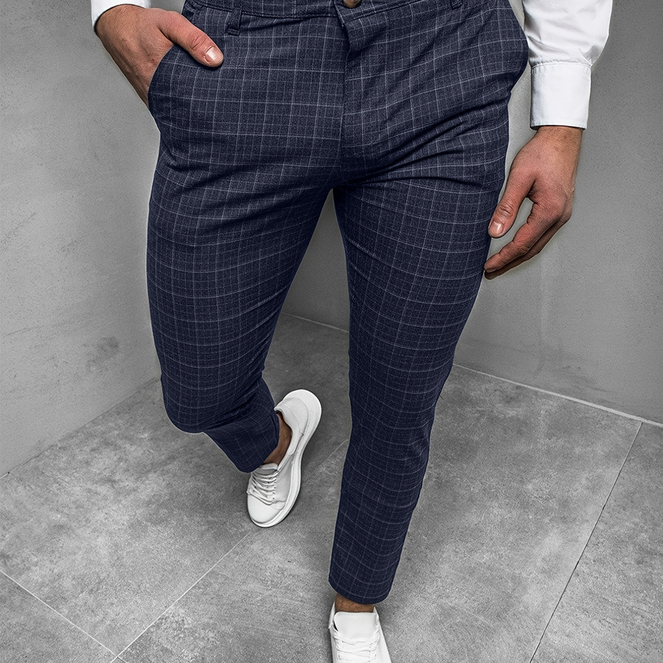 Slim Fit Plaid Slacks Pantalones De Vestir Elegantes De - Temu