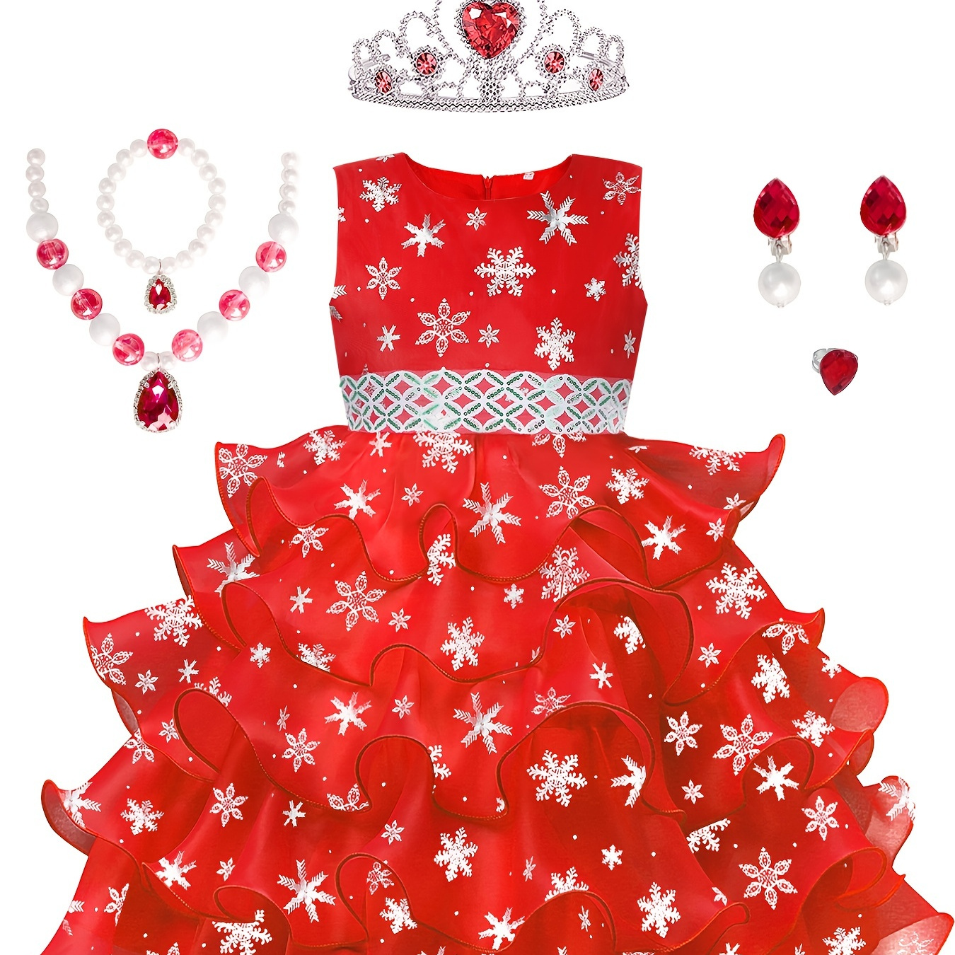 Girl's Christmas Costume & Accessories, Snowflake Pattern Sequin Decor Dress, Kids Clothes For Christmas Halloween Party Birthday Performance, As Gift