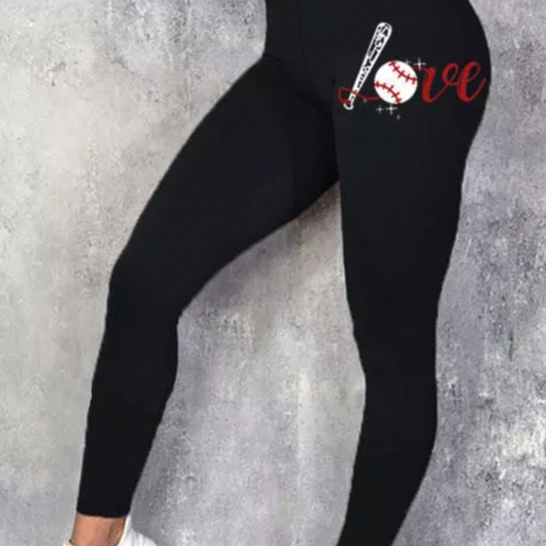 

Baseball Print High Waist Leggings, Casual Skinny Stretchy Leggings, Women's Clothing