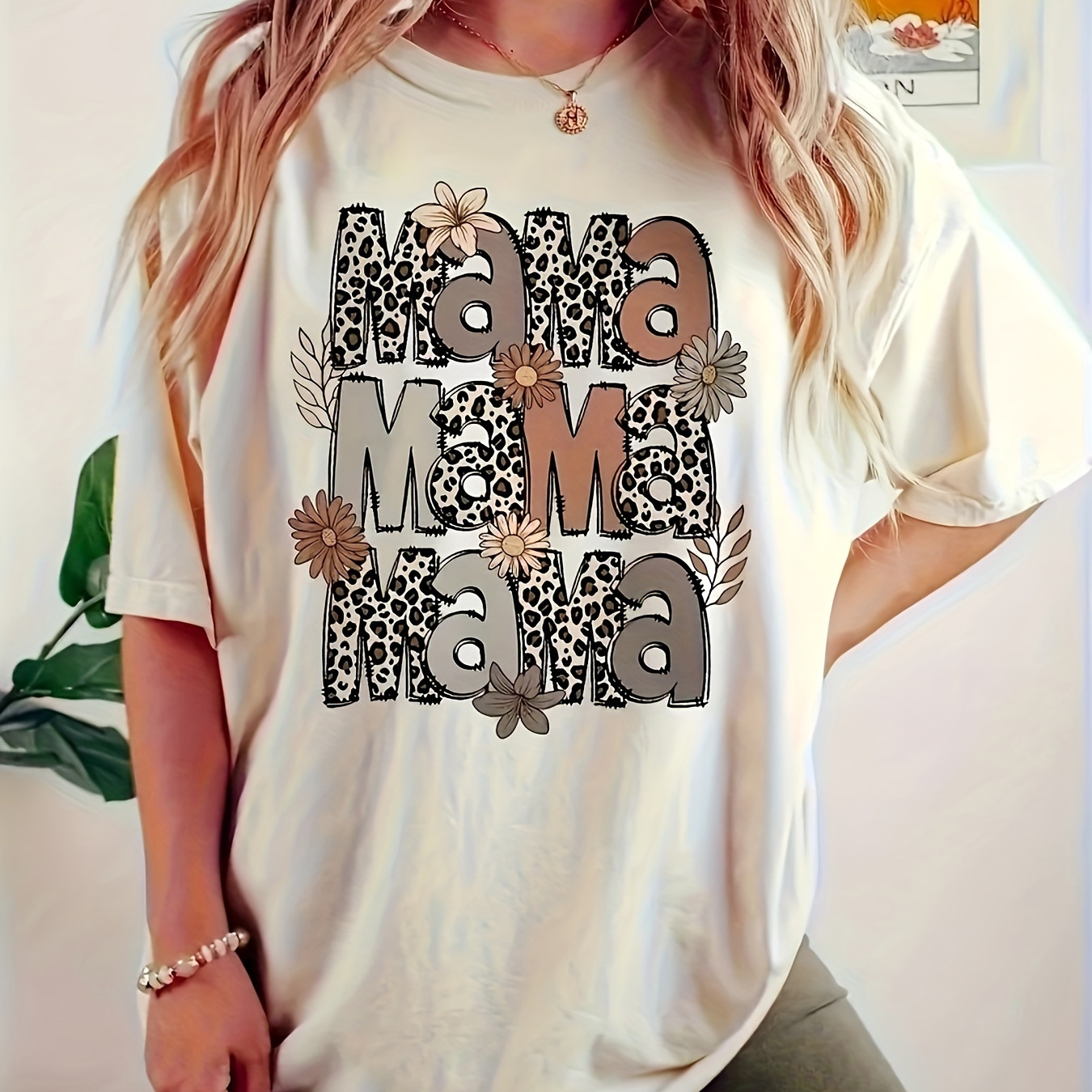 

Mama Letter Neck T-shirt, Casual Short Sleeve Top For , Women's Clothing