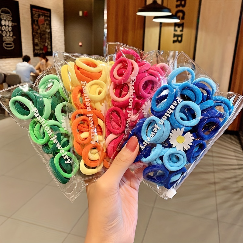 50Pcs/Bag Children's Hair Bands, Hair Ties Candy Colored Hair Tie Elastic Ponytail Holders Hair Accessories for Women Girls Toddlers,Temu