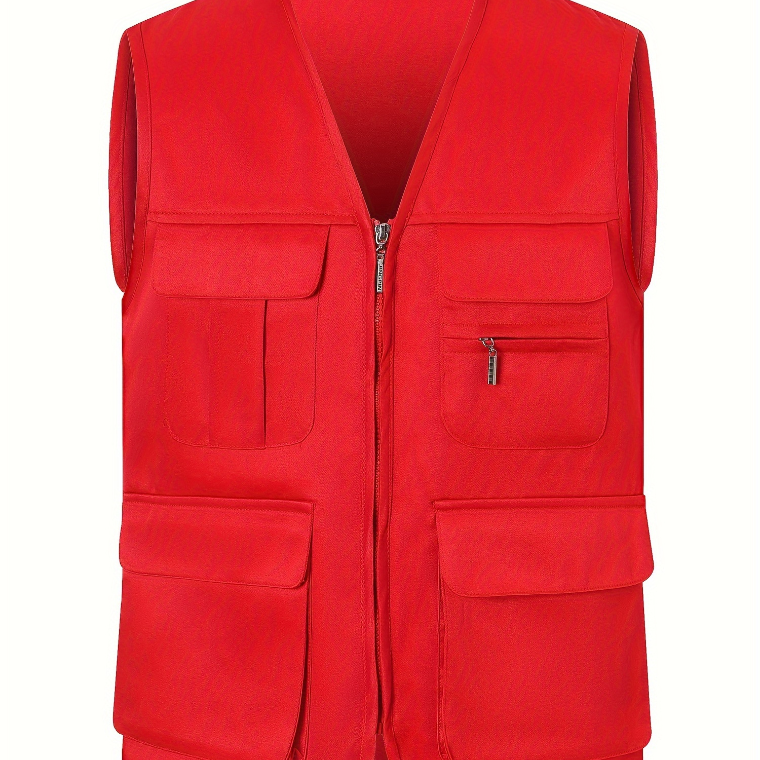 

Solid Breathable Men's Multi-pocket Zip Up Vest Jacket, Men's Casual Vest Outwear For Outdoor Fishing Hiking