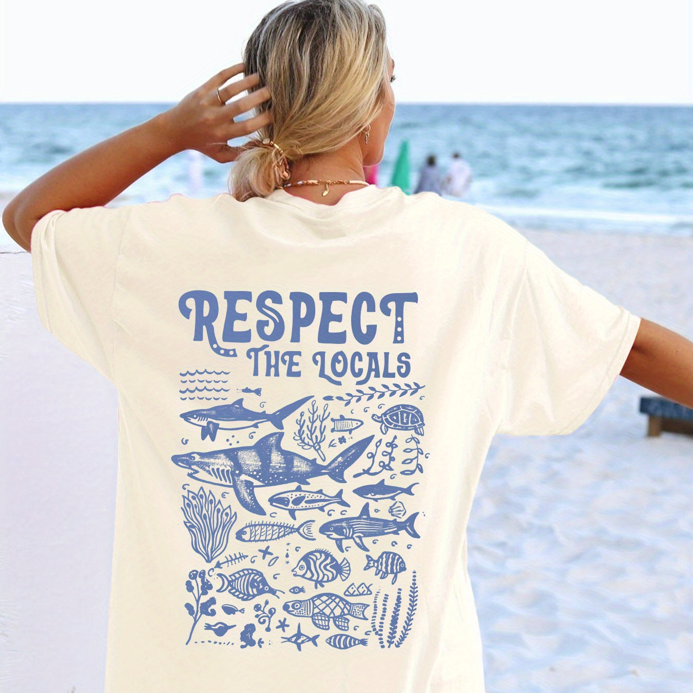

Sea Life Print Crew Neck Tee Dress, Casual Short Sleeve Dress For Spring & Summer, Women's Clothing
