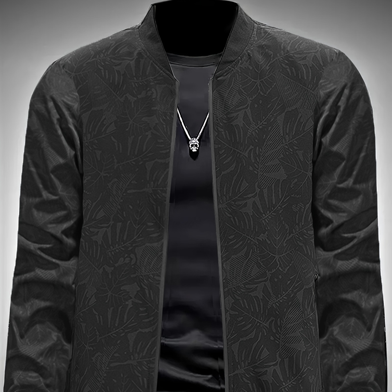 

Men's Fashion Printed Casual Sports Jacket With Pockets, Regular Fit Long Sleeve Jacket, Polyester, Zippered Front, No Waistband, , Solid Color, Casual Outwear