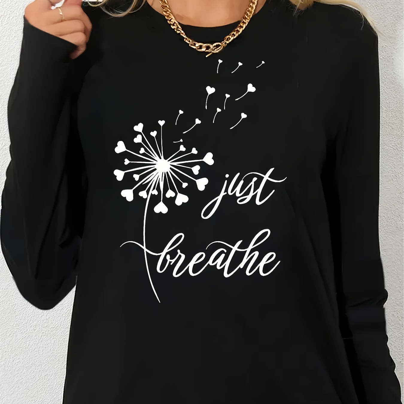 

Women's Casual Long-sleeve T-shirt With Dandelion Print, Round Neck, Made Of Soft Polyester, Perfectly Stylish.