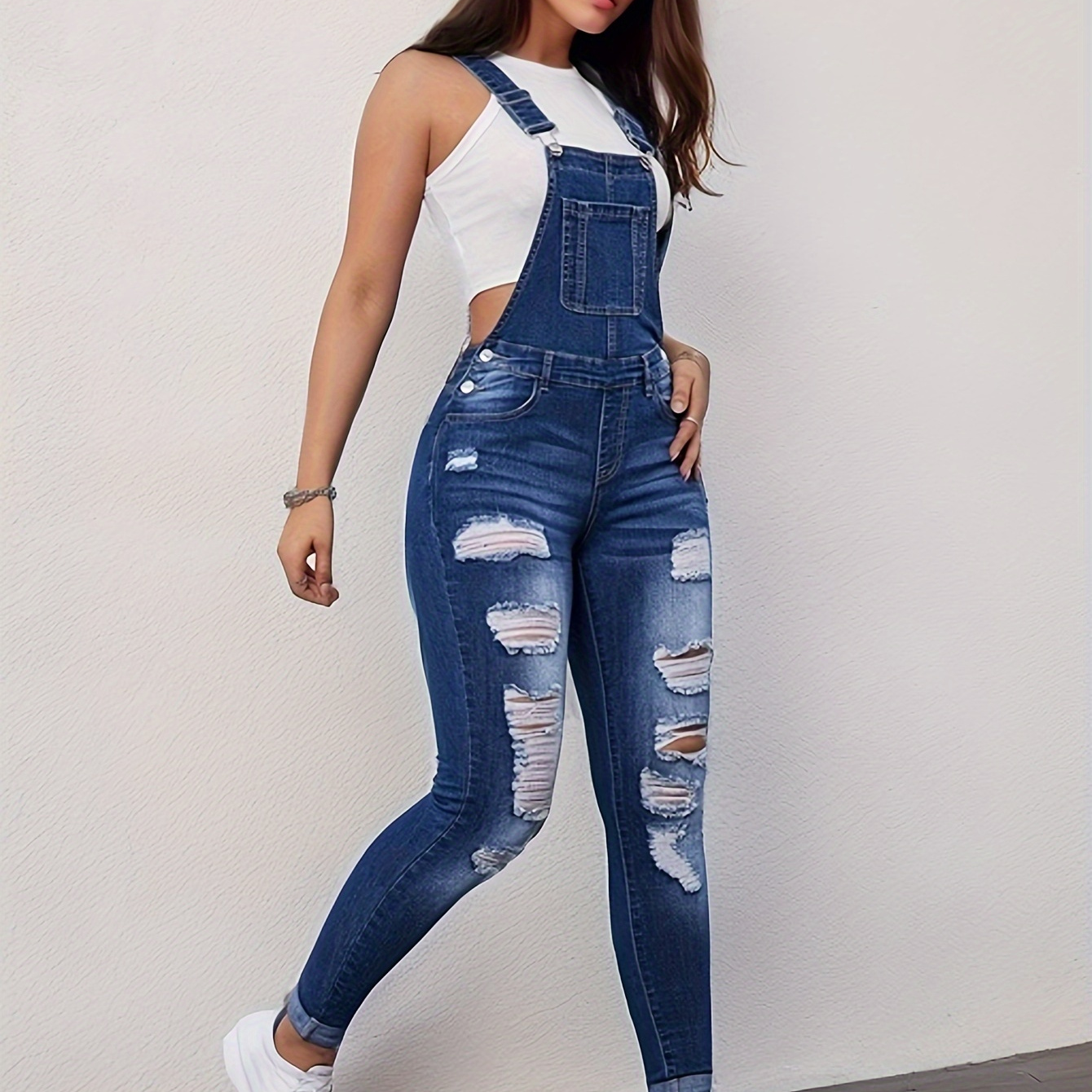 

Distressed Washed Whiskering Overalls , 's & Clothing