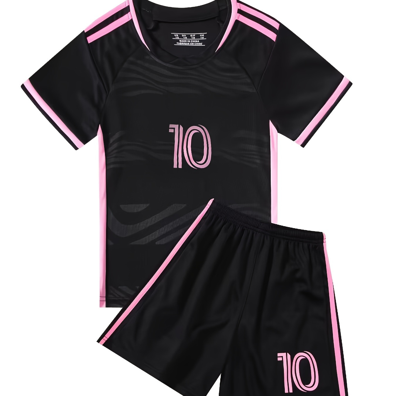 

2pcs Boys Breathable Black #10 Sports Football Training Outfit, Casual Quick-drying Short Sleeve T-shirt&shorts, Boys Clothing For Summer