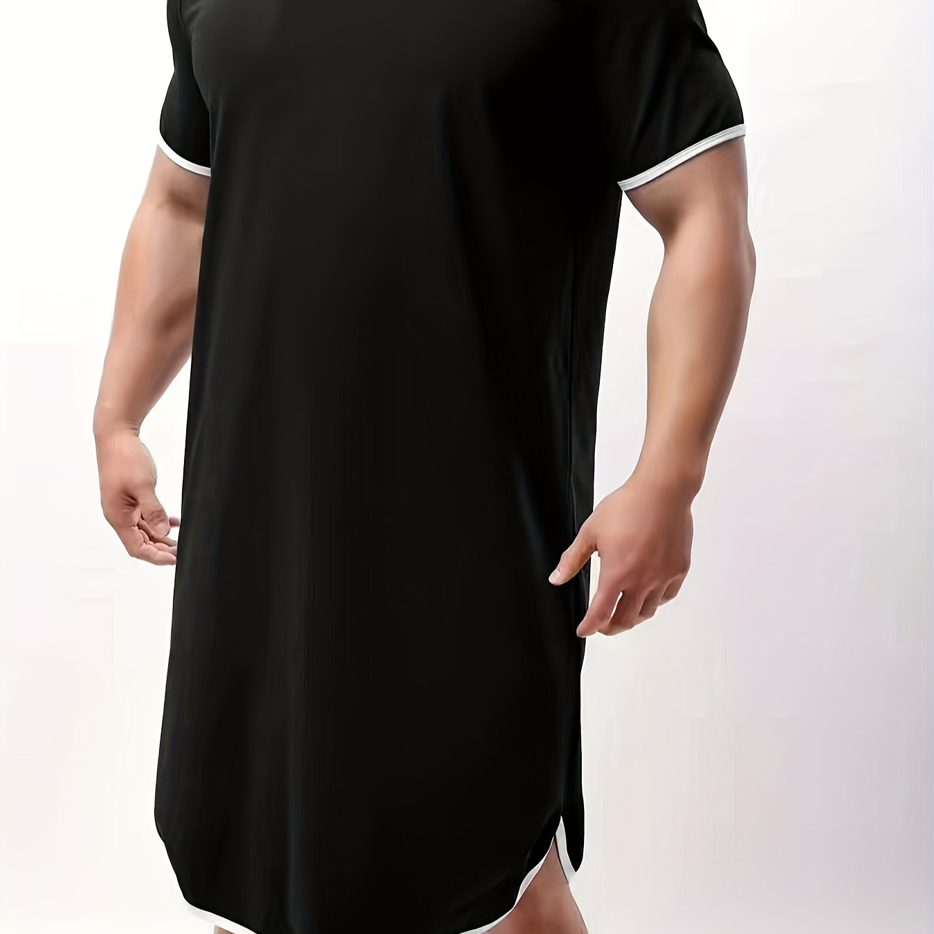 

Men's Trendy Pajamas Solid Night Dress, Crew Neck Short-sleeve Casual Comfy Breathable Nightgown Lounge Wear