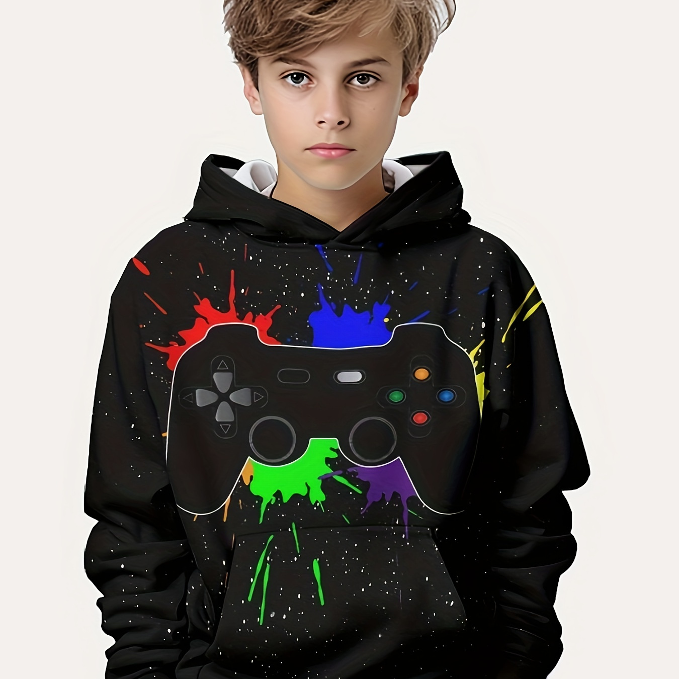 

Cool Gamepad 3d Print Boys Long Sleeve Hoodie, Stay Stylish And Cozy Sweatshirt - Perfect Spring Fall Winter Essential For Your Little Fashionista!