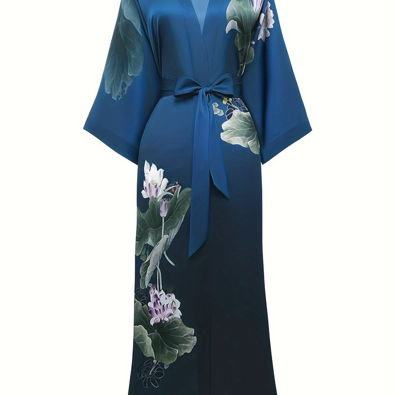 

Long Kimono Robe Satin Sleepwear Gradient Watercolor Silky Kimono Nightgown Bathrobe Kimono Blouse Cardigan