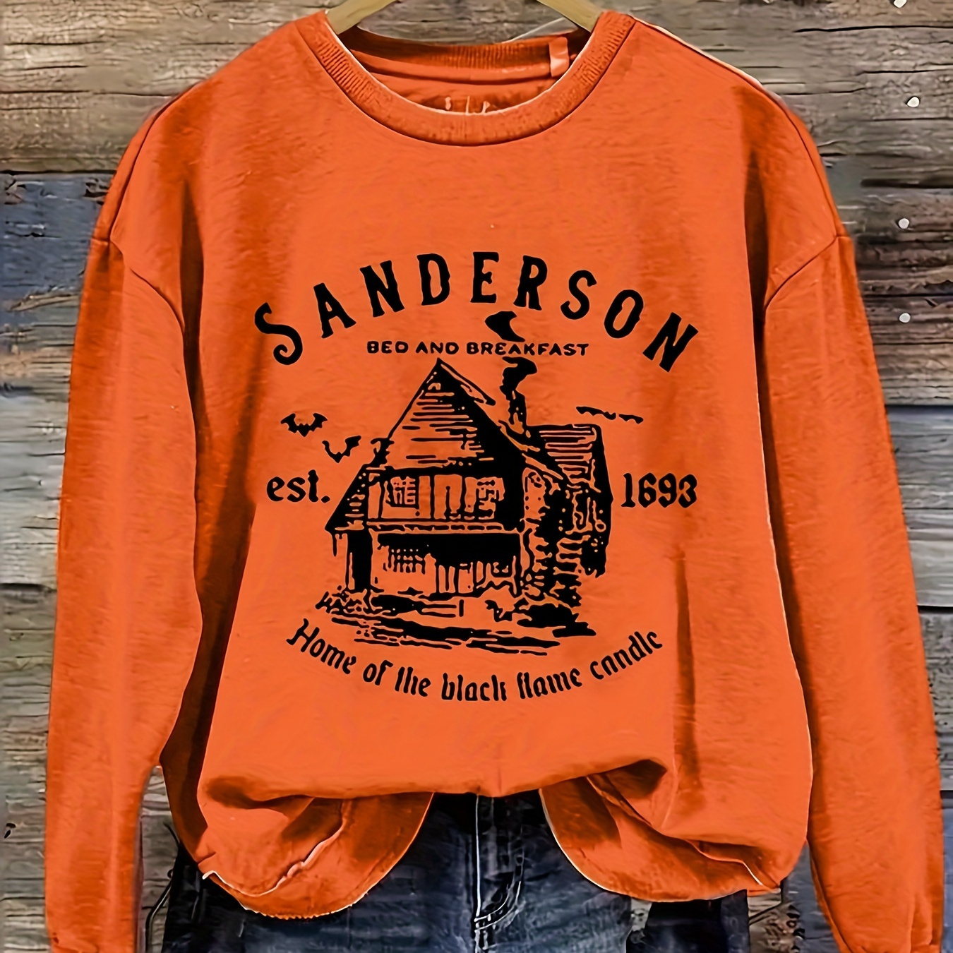 

Sanderson Print Sweatshirt, Casual Long Sleeve Crew Neck Sweatshirt, Women's Clothing