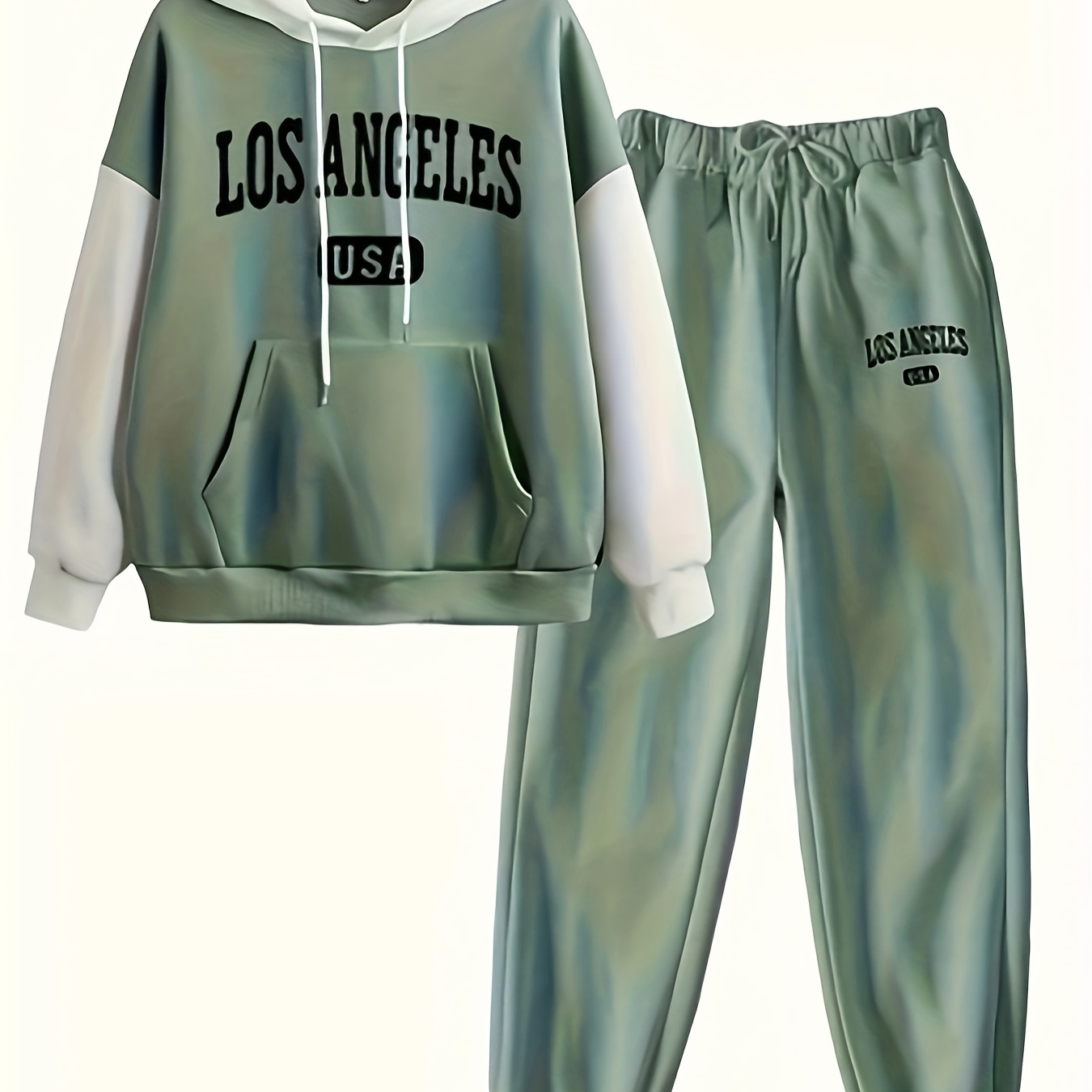 

Letter Print Kangaroo Pocket Lounge Set, Drawstring Hoodie & Fitted Bottom Joggers, Women's Clothing