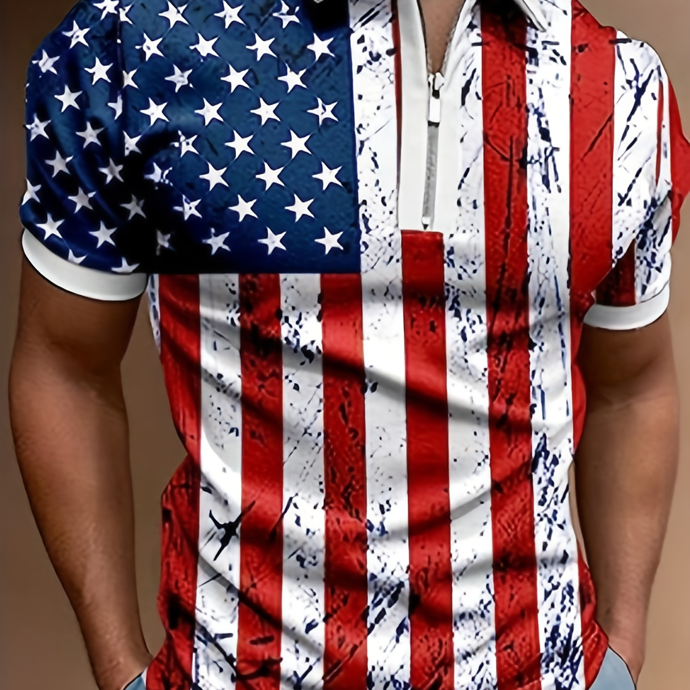 Plus Size Men's Polo Shirts, USA Pattern Casual Regular Fit Tops, Men's Clothes