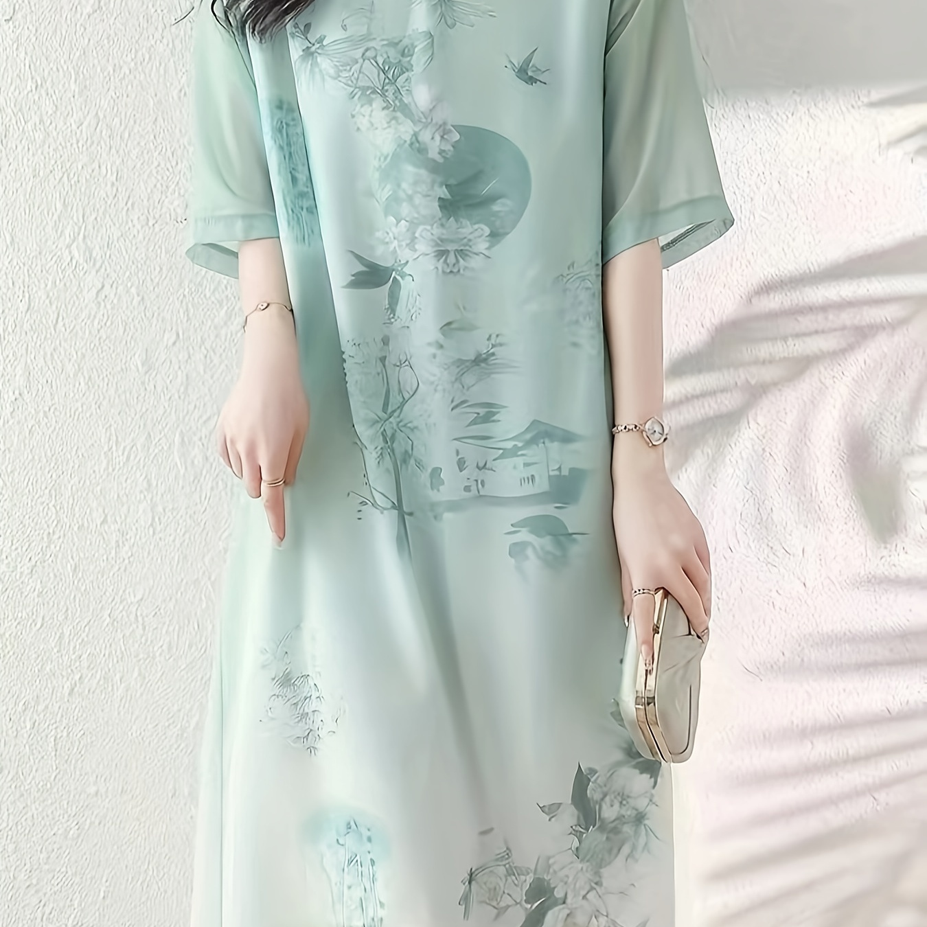 

Robe à col mao à imprimé floral, robe courte pour et l'été, vêtements pour femmes