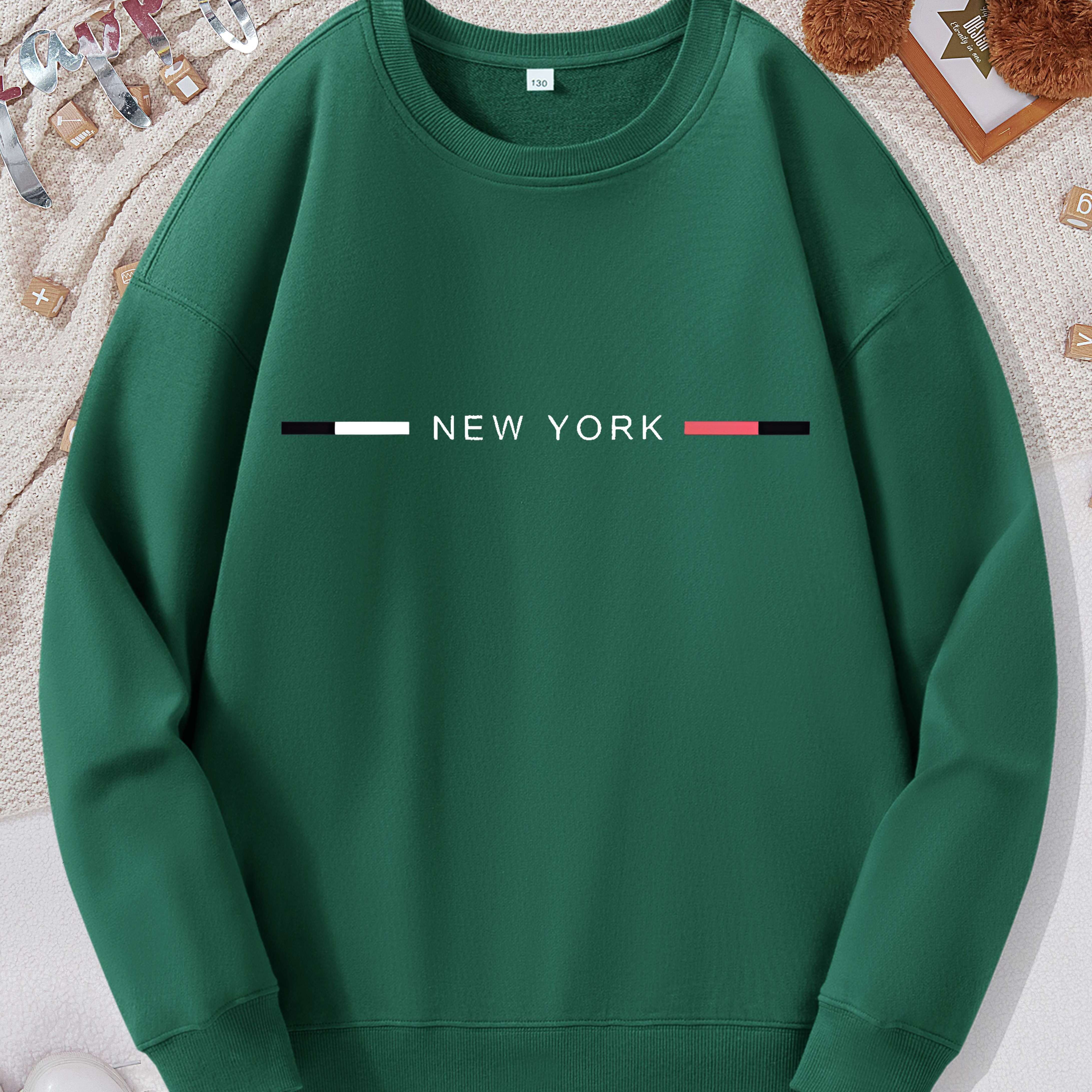 

'new York' Letter Print Boys Casual Creative Pullover Sweatshirt, Long Sleeve Crew Neck Tops, Boys Clothes Outdoor