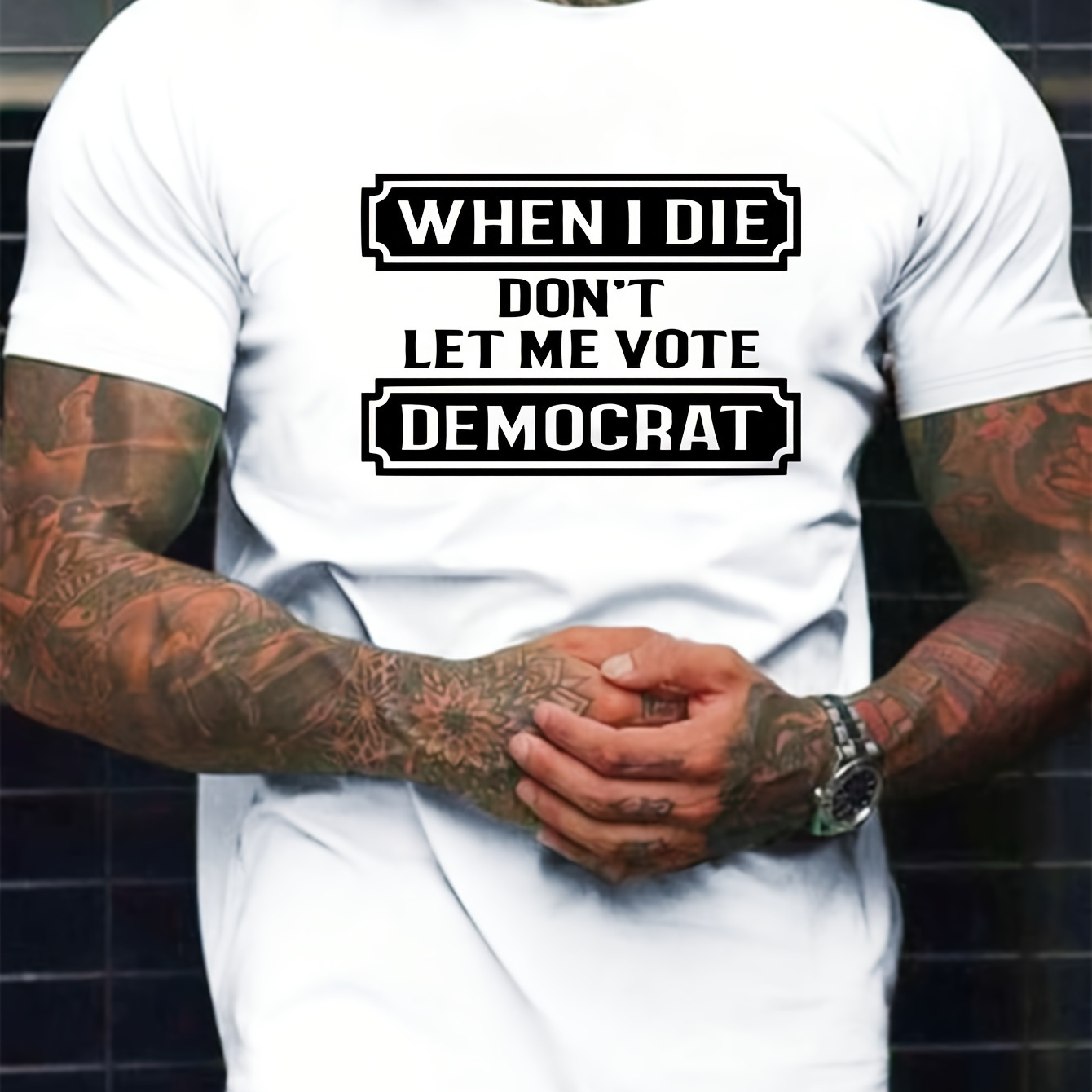 

When I Die Don't Let Me Vote Print Men's Short Sleeve T-shirts, Comfy Casual Elastic Crew Neck Tops For Men's Outdoor Activities