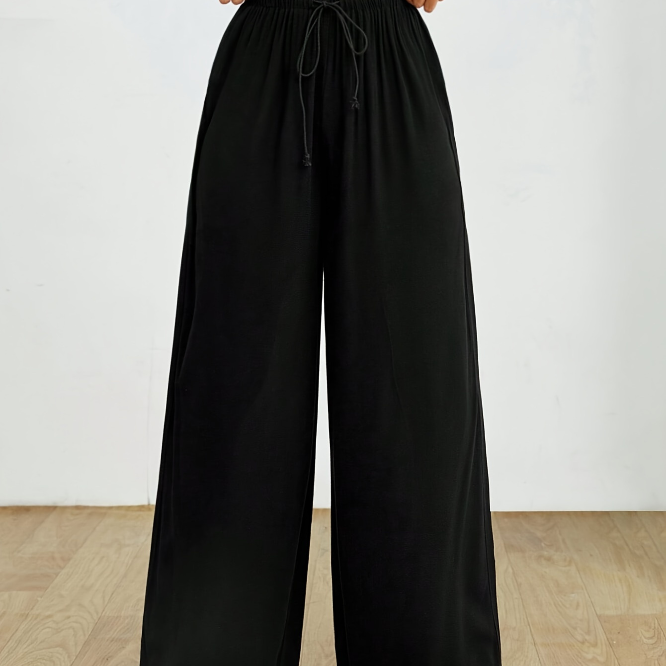 

Pantalon large pour femme décontracté avec cordon - Couleur unie, Polyester, Tissé, Taille adulte pour toutes les