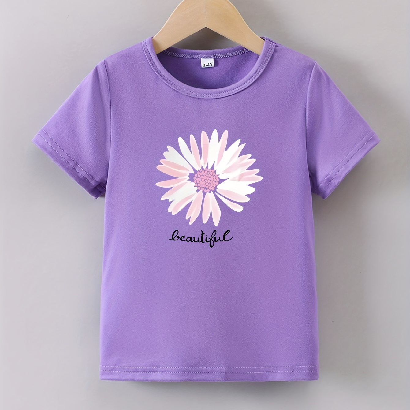 

Girls Floral Print Crew Neck T-shirt Short Sleeve Tee For Summer Outdoor Gift