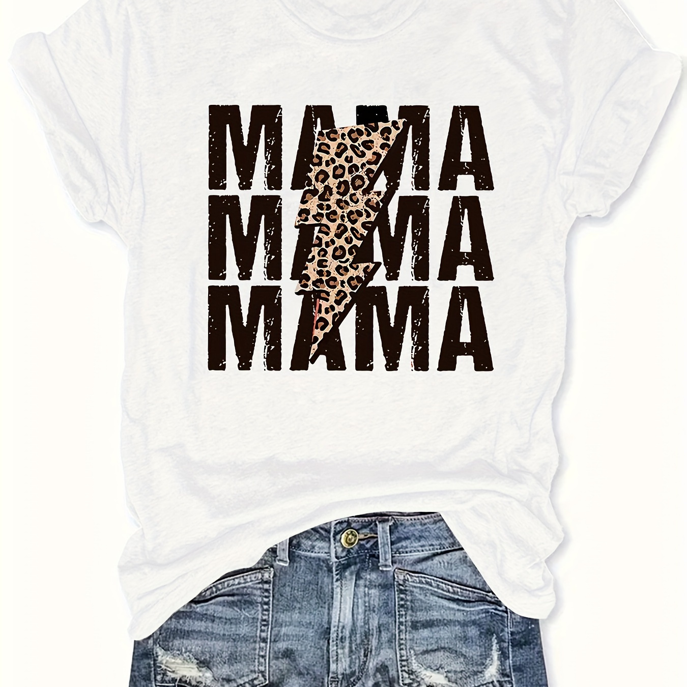 

Mama Letter Print T-shirt, Casual Crew Neck Short Sleeve Top For Spring & Summer, Women's Clothing