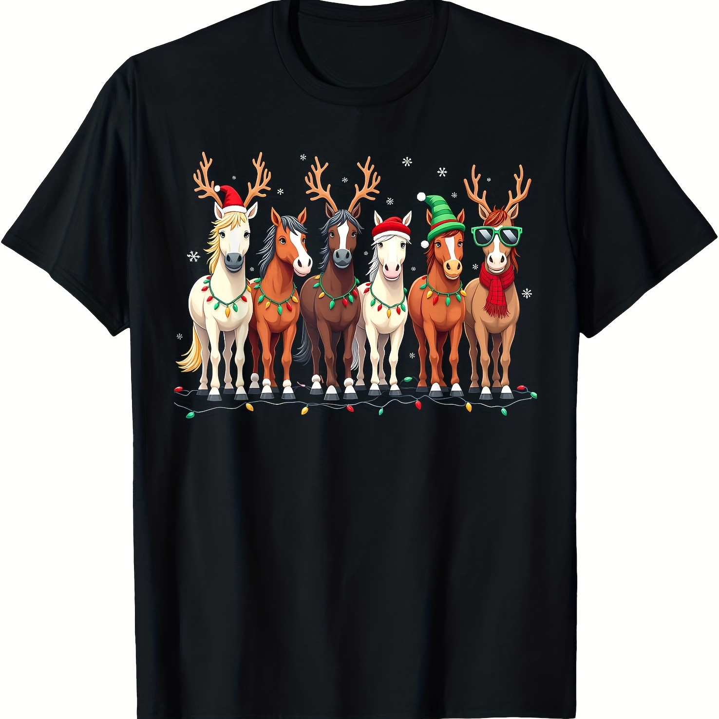 

Horse Lover Santa Hat Christmas Holiday Girls Pajamas Print T-shirt For Men And Boys - , Casual, Short Sleeve, Crew Neck, Comfortable, , Gifts - Summer Wear Essential - 220g