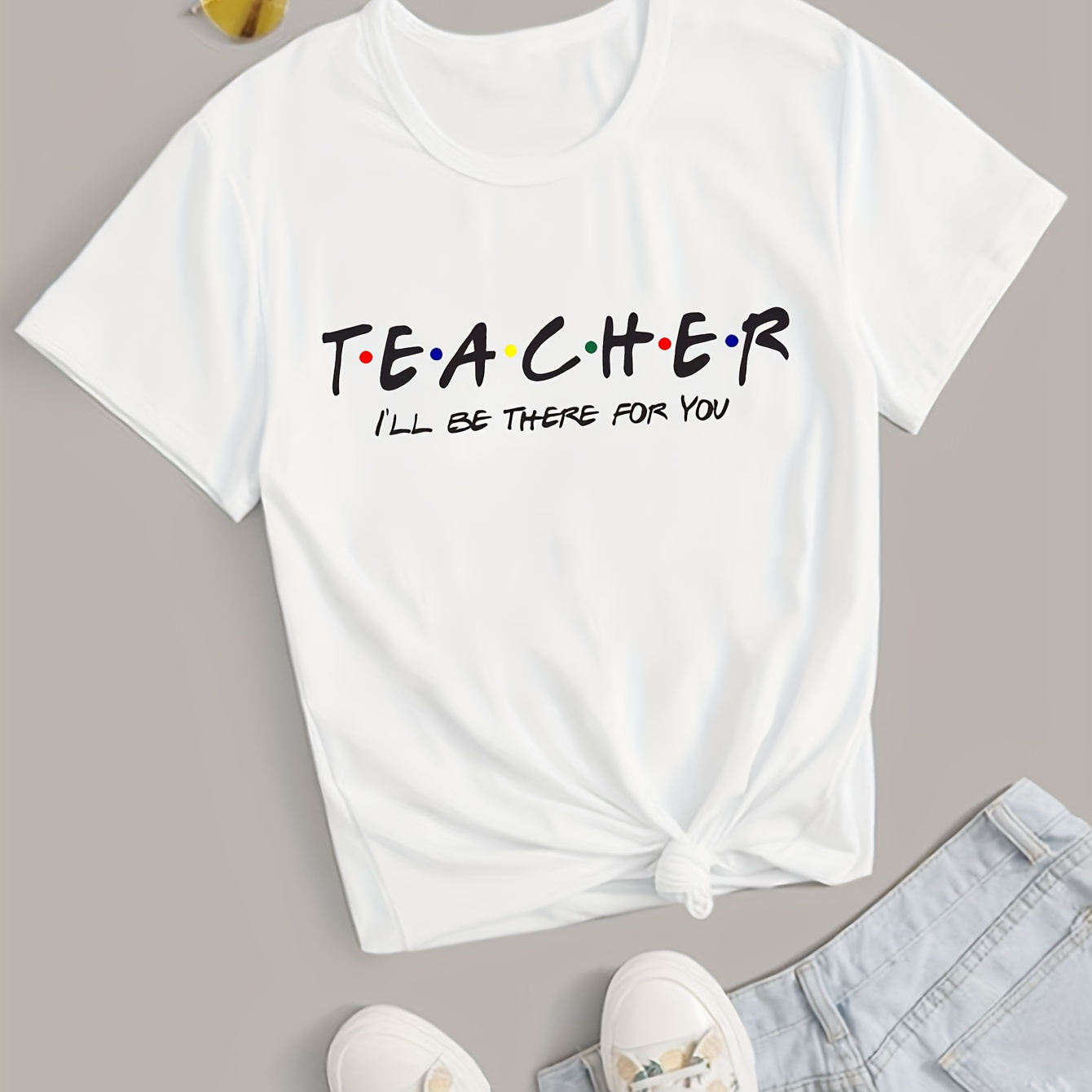 

Teacher Letter Graphic Casual Short Sleeve Top, Round Neck Sports T-shirt, Women's Activewear