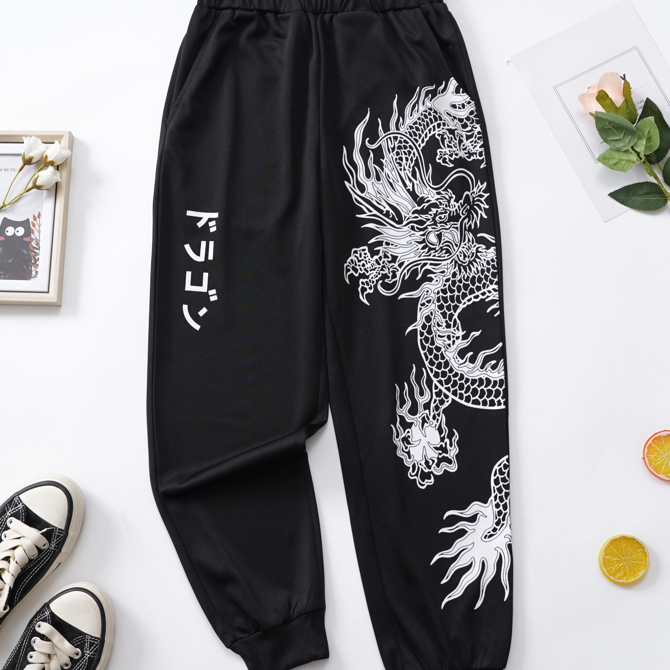 

Happy New Year Cool Dragon Print Boys Casual Comfortable Active Pants, Breathable Jogger Sports Pants, Kids Clothes Outdoor