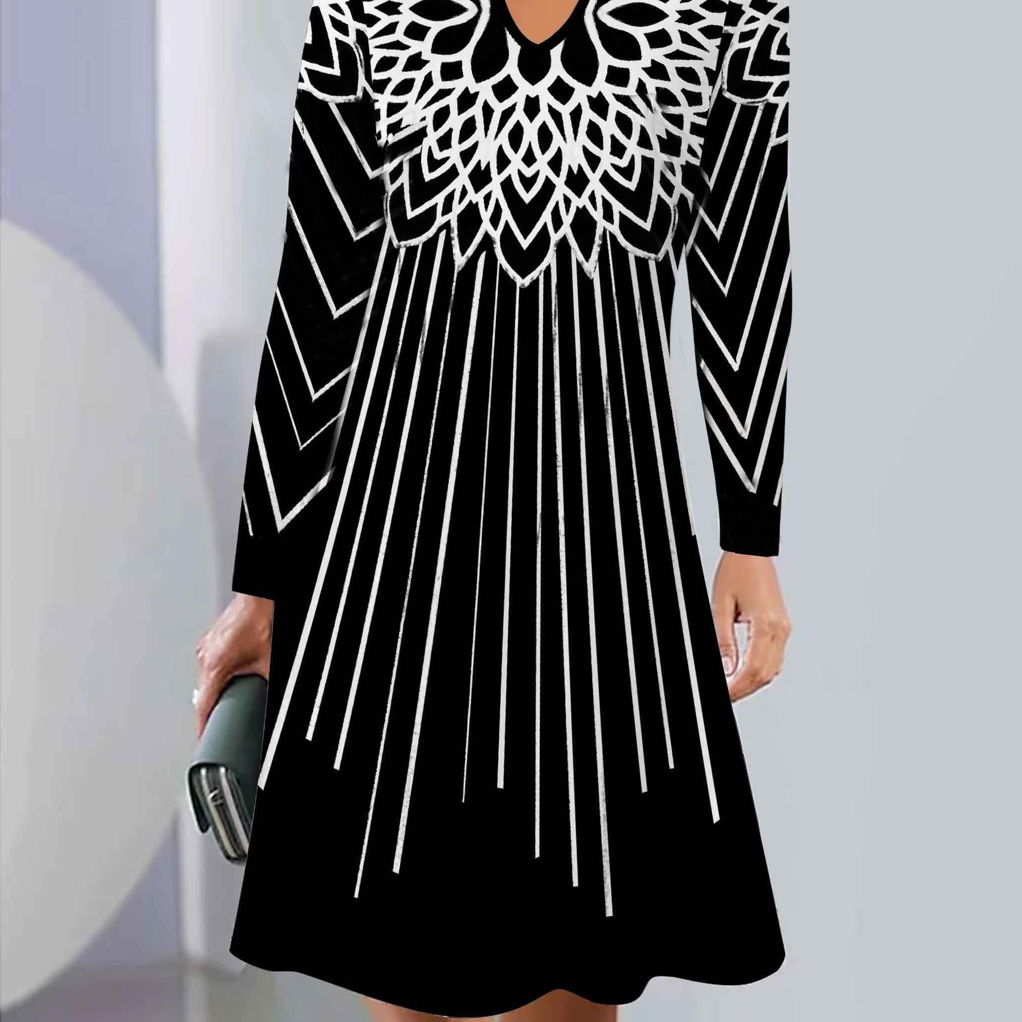 

[top-] Women's V- Long Sleeve 3d Print - Stretchy Polyester , - For Fall/