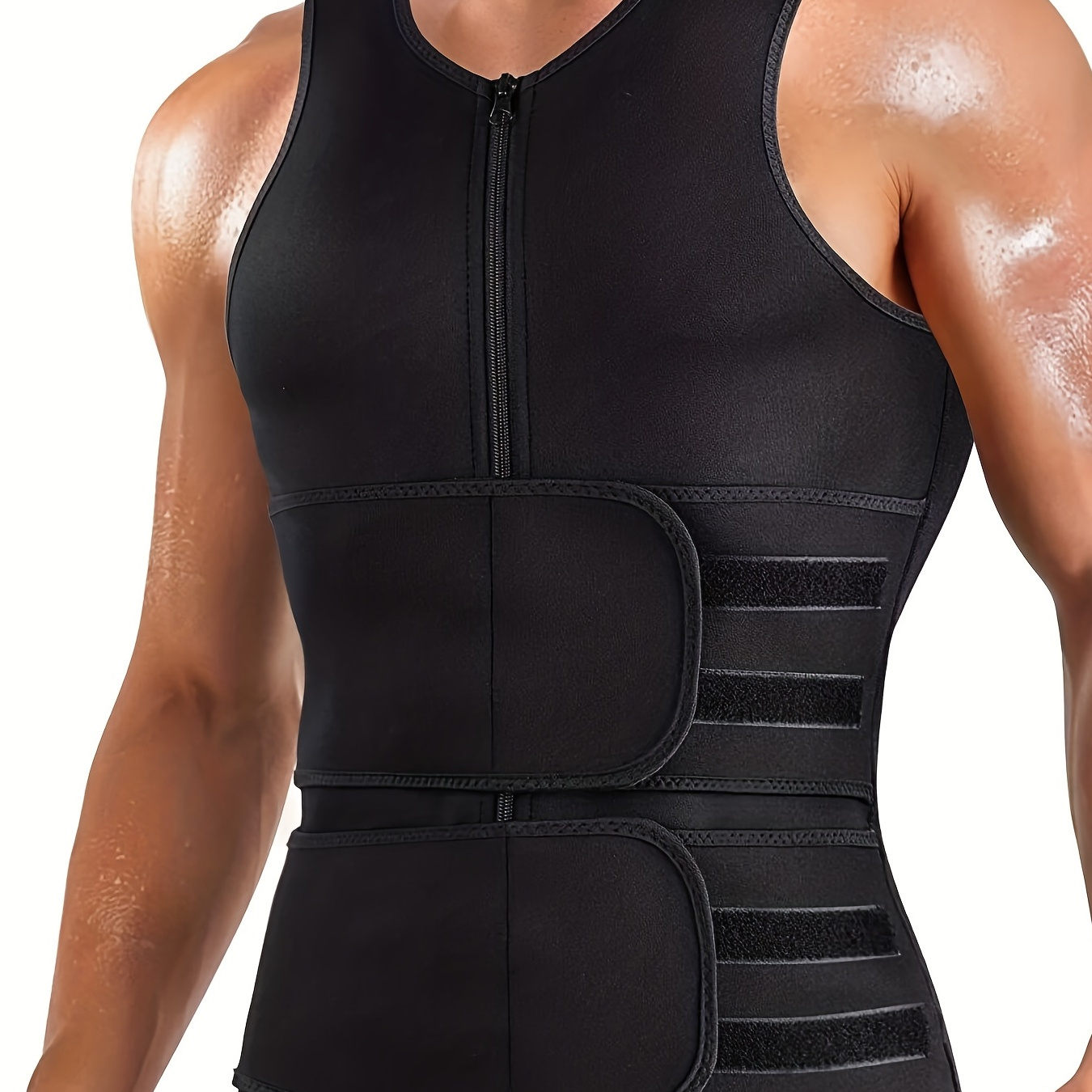 

Men's Compression Sweat Sauna Vest: Get The Ultimate Workout & Back Support With Waist Belts Body Shaper Tank Top!