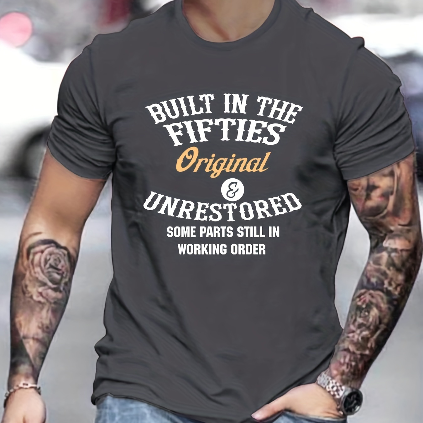 

Men's Casual Crew Neck "built In The Fifties" Print Short Sleeves T-shirt For Summer