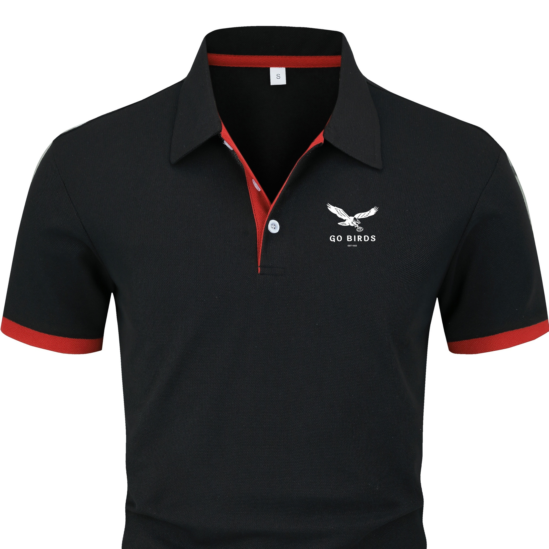 

Men's Lapel Go Birds Print Moisture Wicking Short Sleeve Shirt, Breathable Quick Drying Shirt For Summer