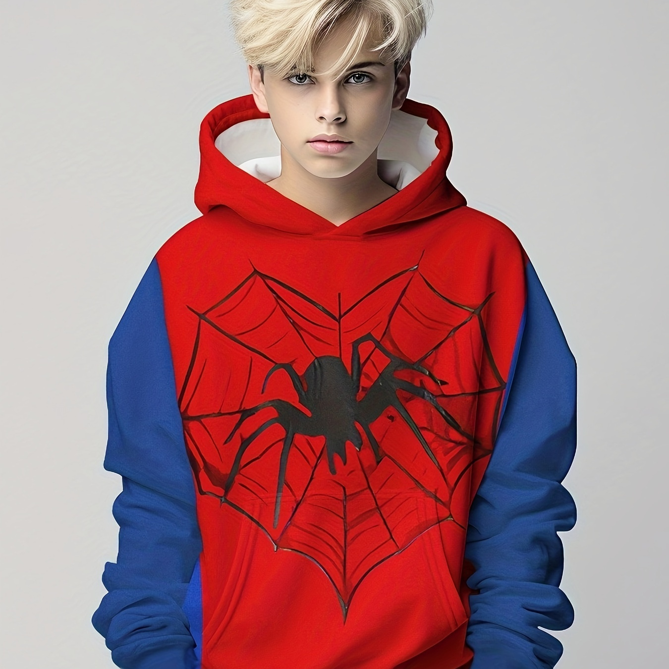 

Heart Graphic Spider Web Pattern Hoodie For Kids, Casual Hooded Long Sleeve Top, Boy's Clothes For Spring Fall Winter, As Gift