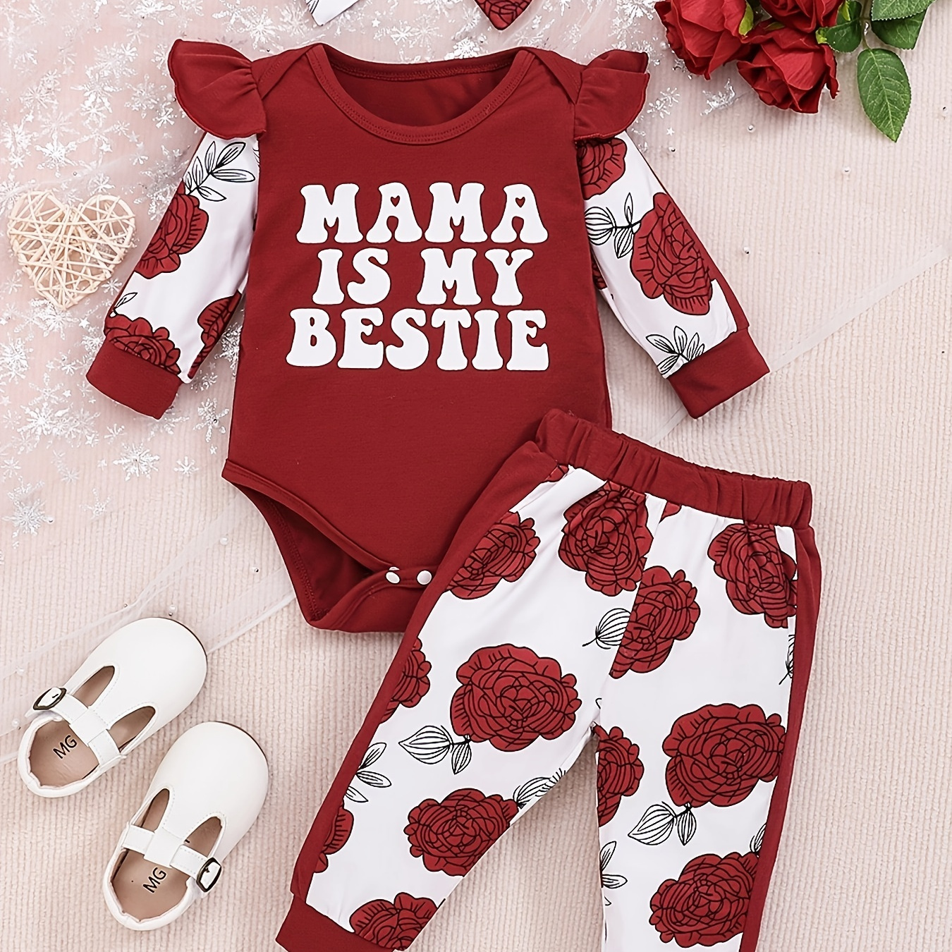 

Vêtements Pour Bébés Filles, Combinaison Volante À Manches Longues, Pantalon, Bandeau Pour Nouveau-né, Imprimé De Lettres Et De Fleurs, Ensemble 3 Pièces