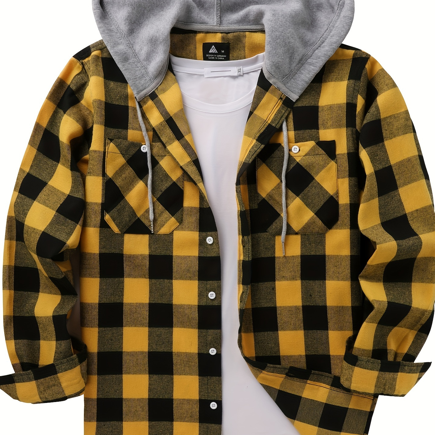 

Plus Size Men's Plaid Print Shirt Oversized Hooded Shirt Fashion Casual Tops For Spring/autumn, Men's Clothing