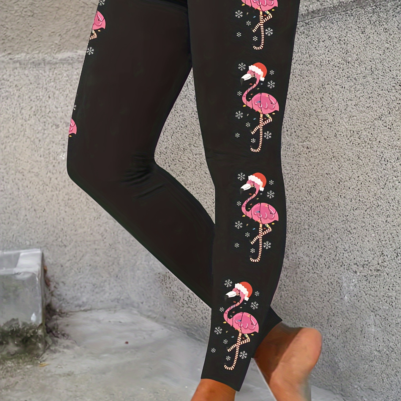 

Flamingo Print High Waist Workout Leggings, Casual Skinny Stretchy Tights Leggings For Daily Wear, Women's Clothing