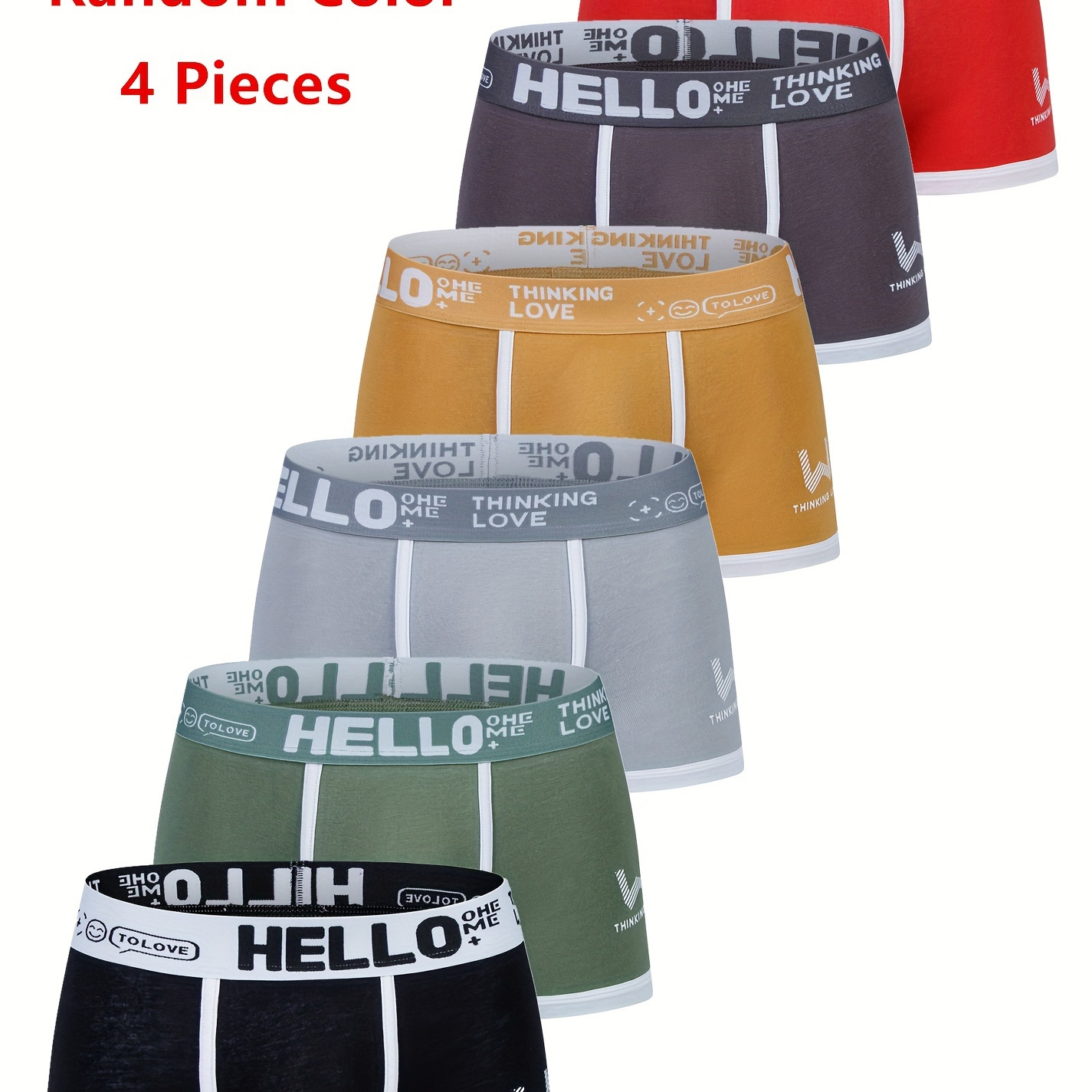 

4-Pack de Boxers en Coton pour Hommes avec Imprimé Alphabet - Confortable, Tissu Tricoté Extensible Moyen, 95% Coton 5% Spandex, Sous-Vêtements de Sport et Décontractés