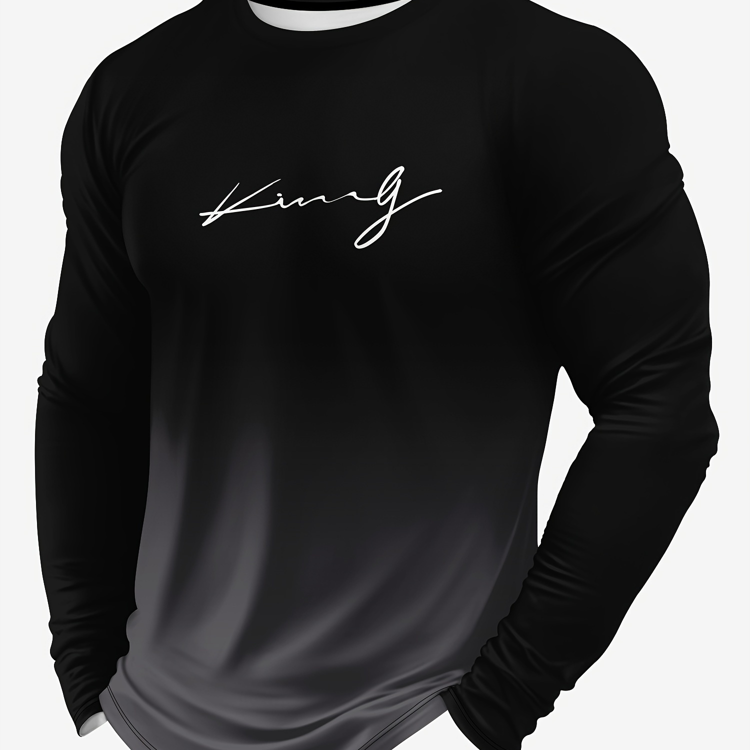 

Men's Letters Print Gradient Color Long Sleeve Crew Neck T-shirt, Casual As Gift