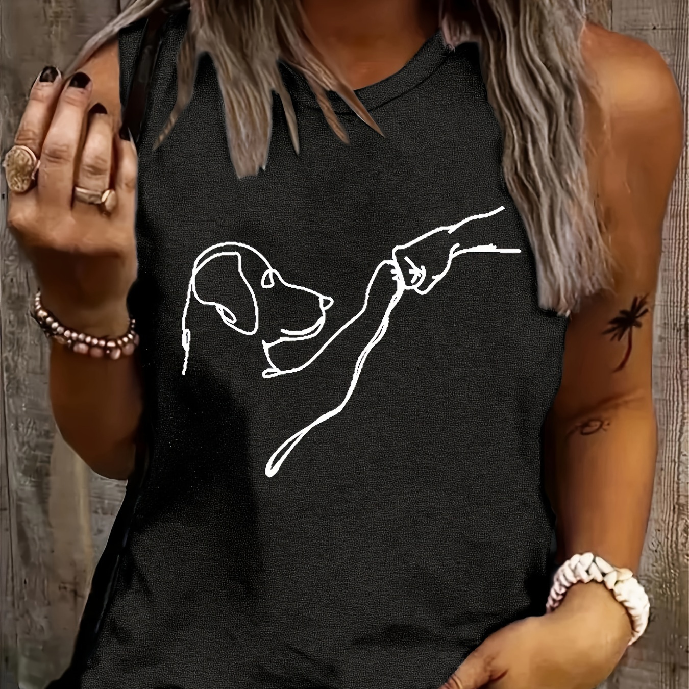 

Dog Print Crew Neck Tank Top, Casual Sleeveless Top For Spring & Summer, Women's Clothing