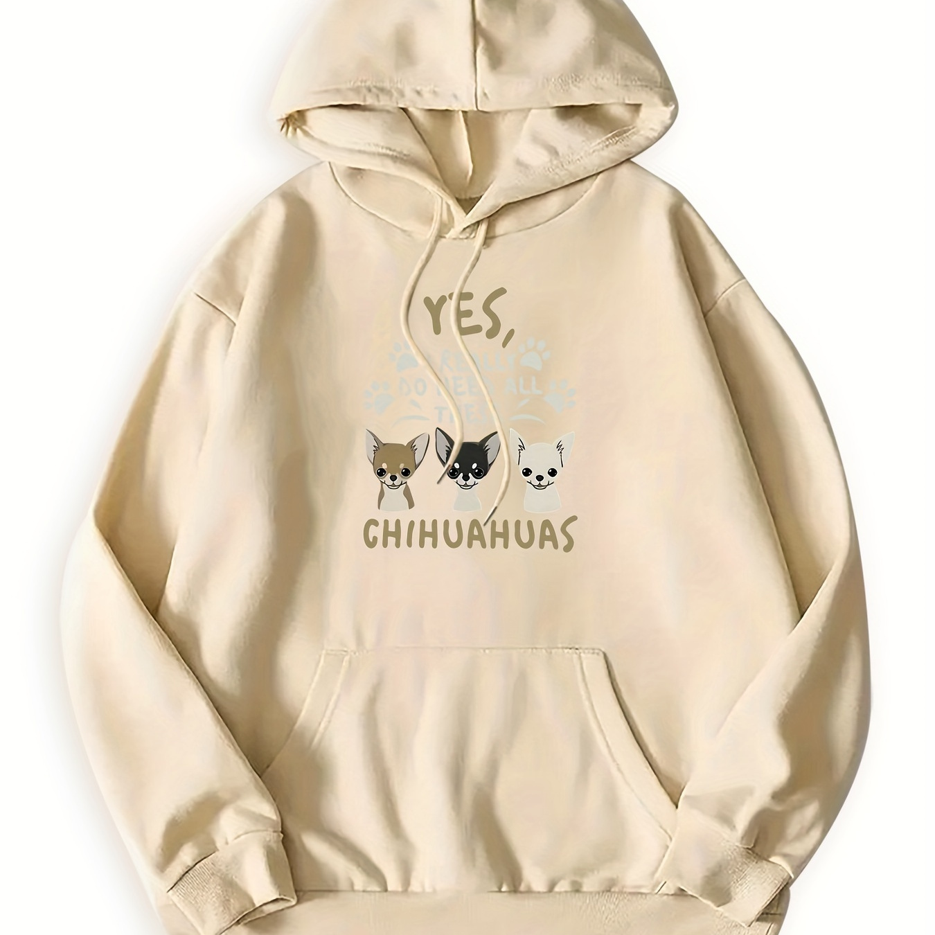 

Casual Polyester Hoodie With Chihuahua Cartoon Applique - Elegant Knit Fabric Long Sleeve Hooded Sweatshirt For Fall/winter, Alphabet Pattern