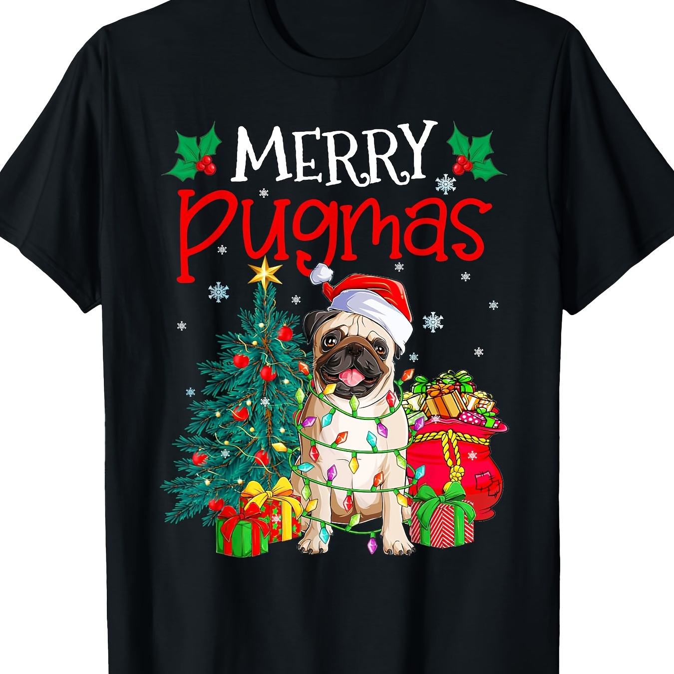 

Merry Pugmas Christmas Funny Dog Santa Pug Santa Hat220g 100% Cotton T-shirt