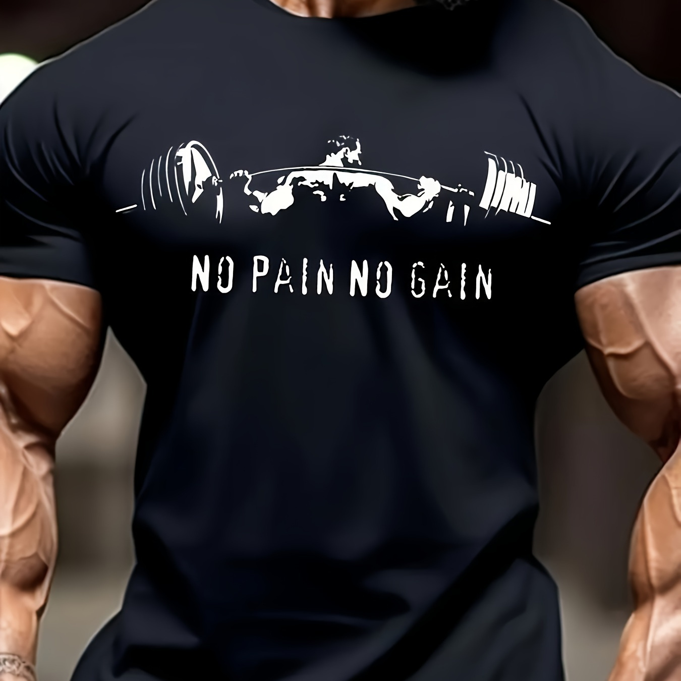 

No Pain No Gain Muscle Man Lifting Iron Print Men's Fashion Comfy Breathable T-shirt, New Casual Round Neck Short Sleeve Tee For Spring Summer Men's Clothing-m141
