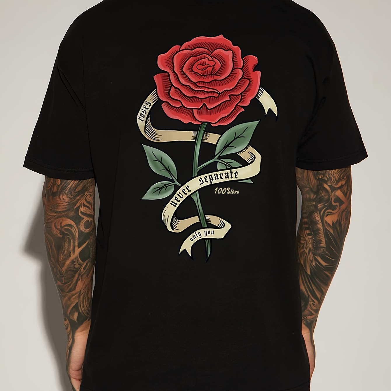 

Fashionable Men's Rose Letter Double-sided Printed Short Sleeved T-shirt