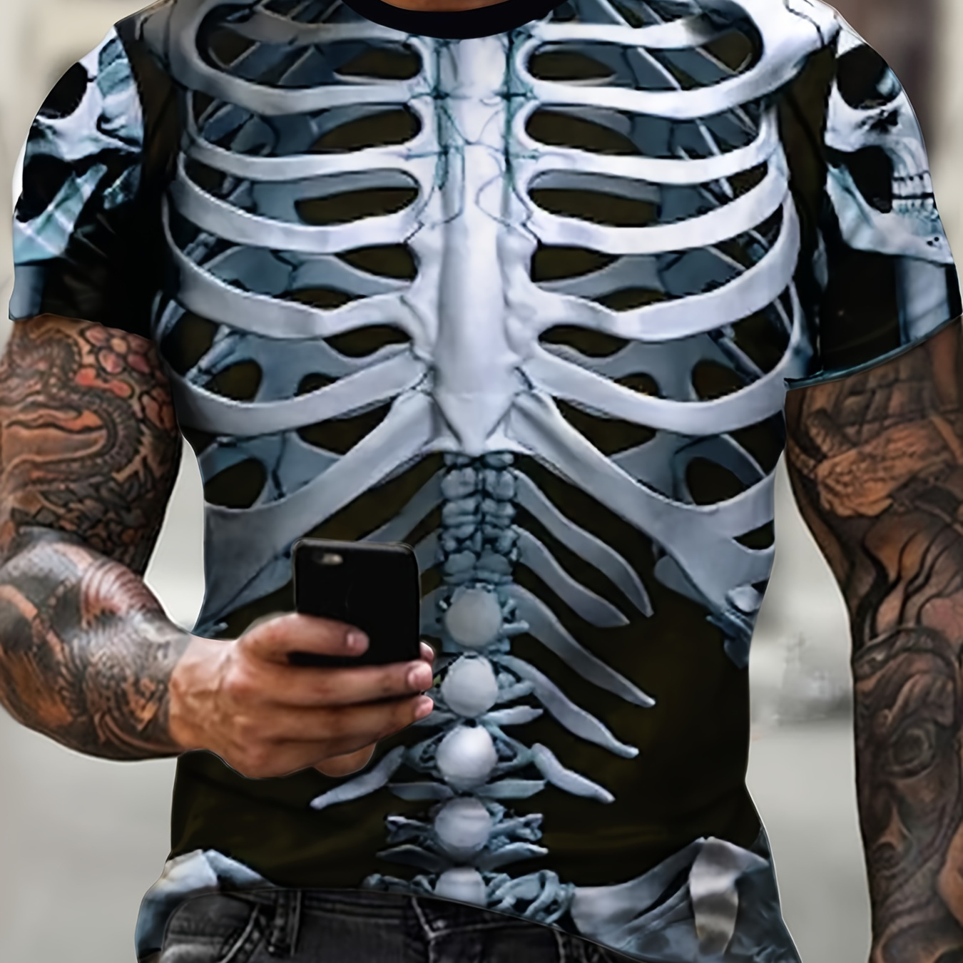 

Men's 3d Skeleton Graphic Tee - Stretchy Polyester & Spandex , Short Sleeve, Crew Neck, Summer Fashion T-shirt