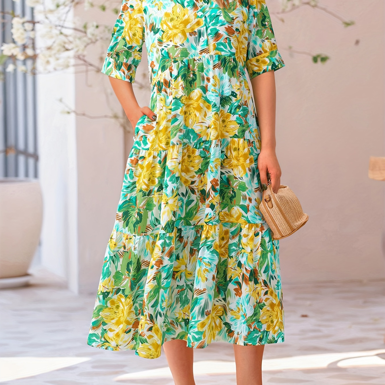 

Women Summer Dress Short Sleeve Button Up Ruffle A Line Maxi Dresses