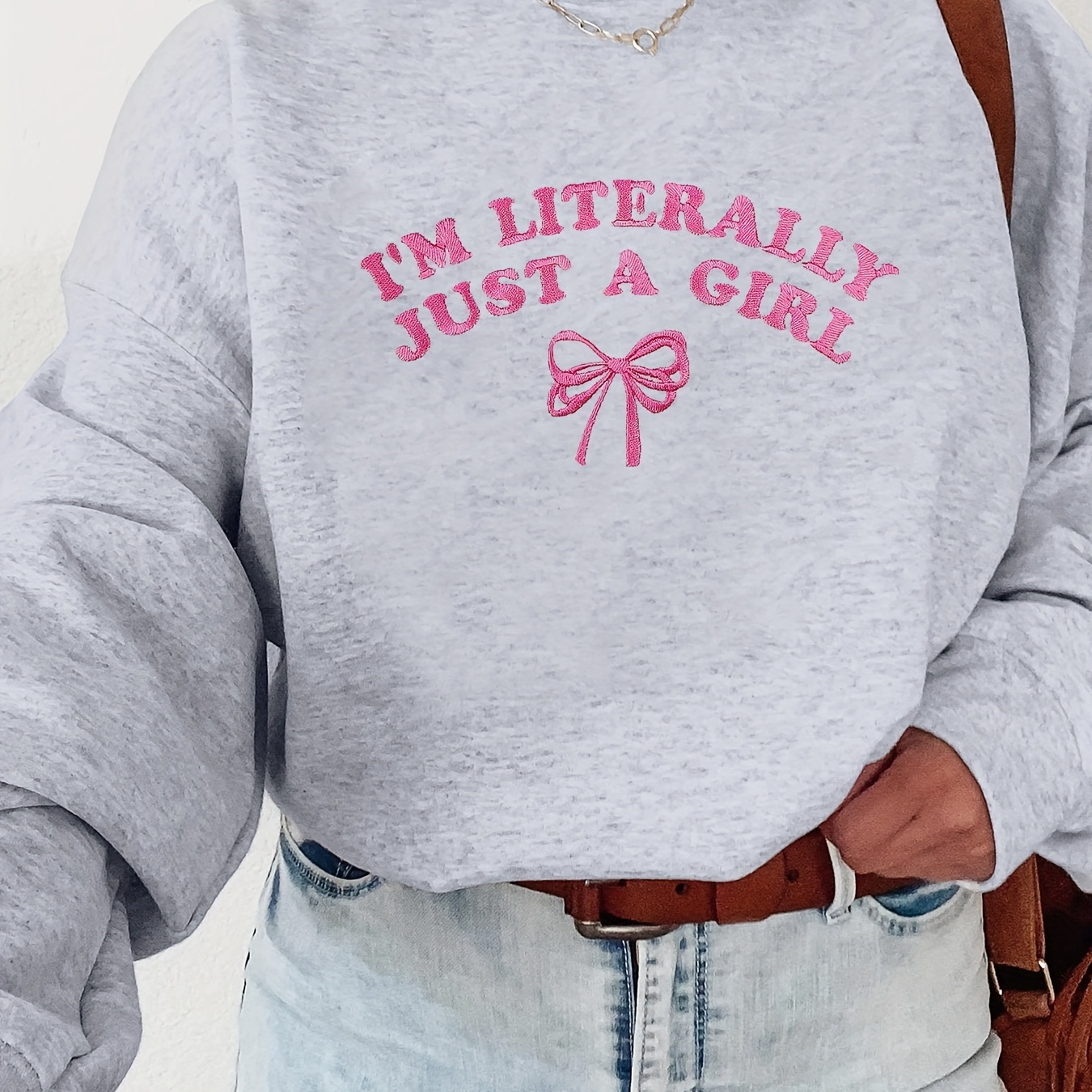 

Women's Y2k-inspired Casual Sweatshirt With Letter & Bow Print - Cozy Polyester, Machine Washable, Crew Neck For Fall/winter