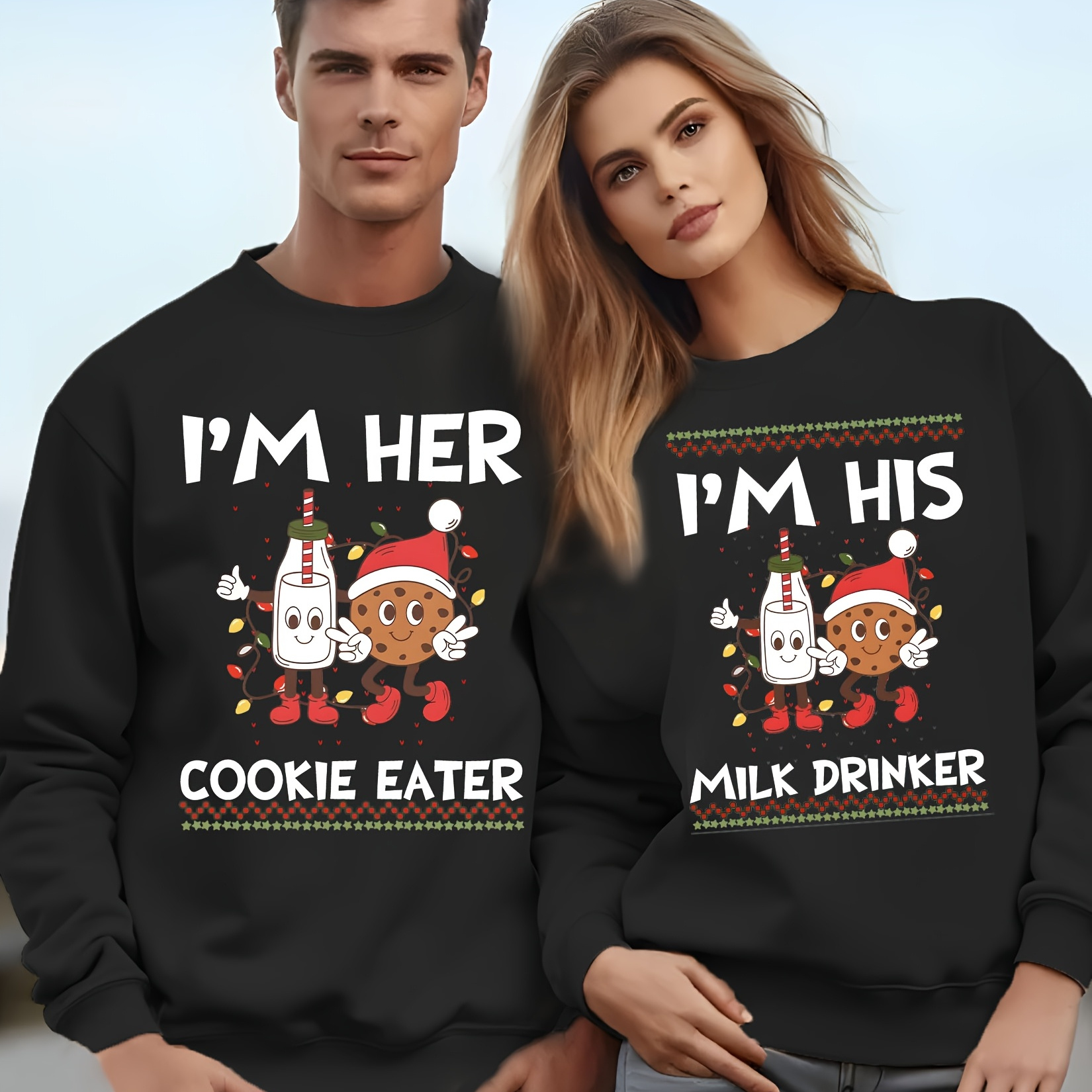 

Fun Christmas Couple, Cookie Sweater, Milk Sweater Christmas Couple Vintage Sweater, Loose Casual All- Autumn/winter Comfortable Sweater Unisex