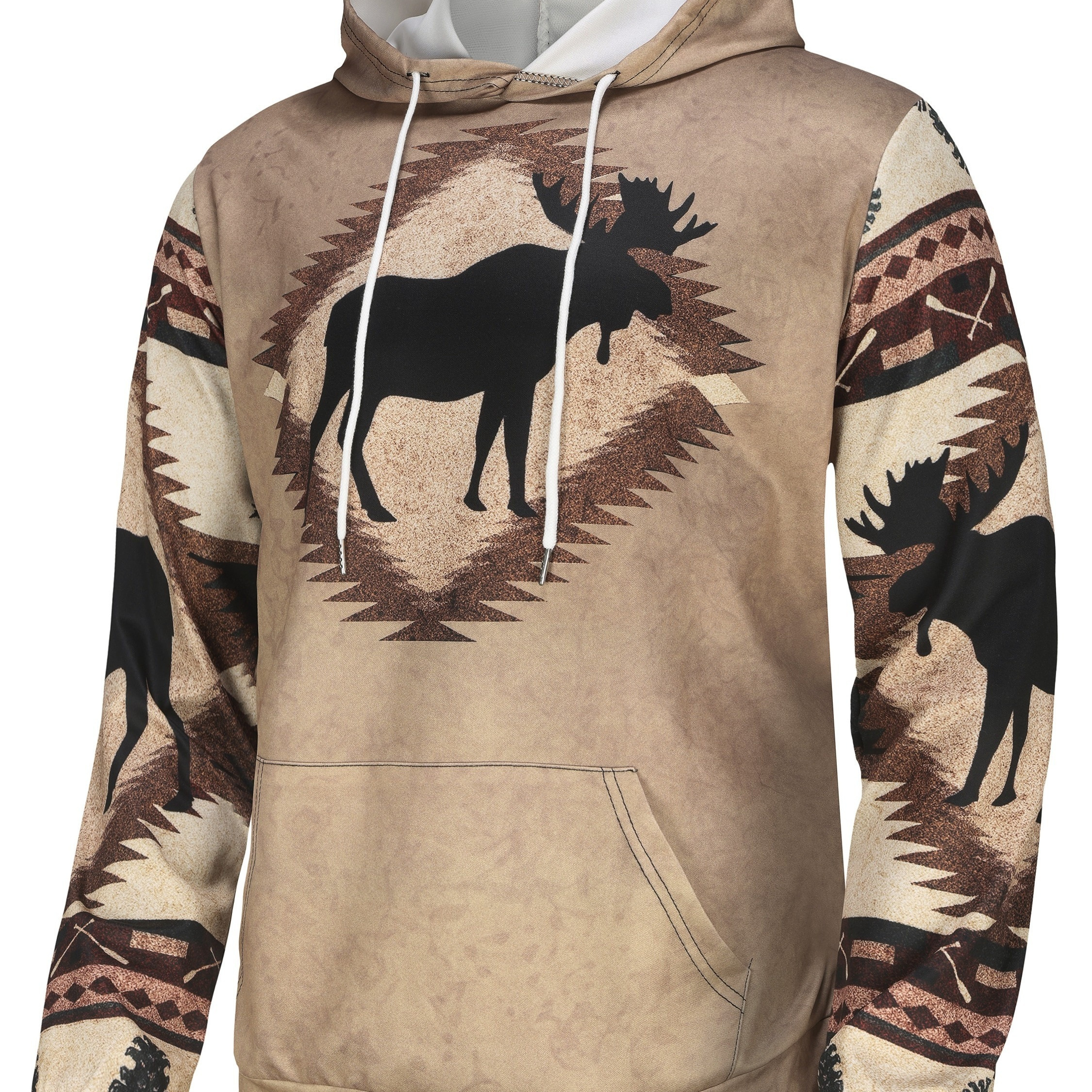 

Men' Tribal Moose Pattern Hoodie, Casual 3d Slightly Stretch Breathable Hooded Sweatshirt For Outdoor