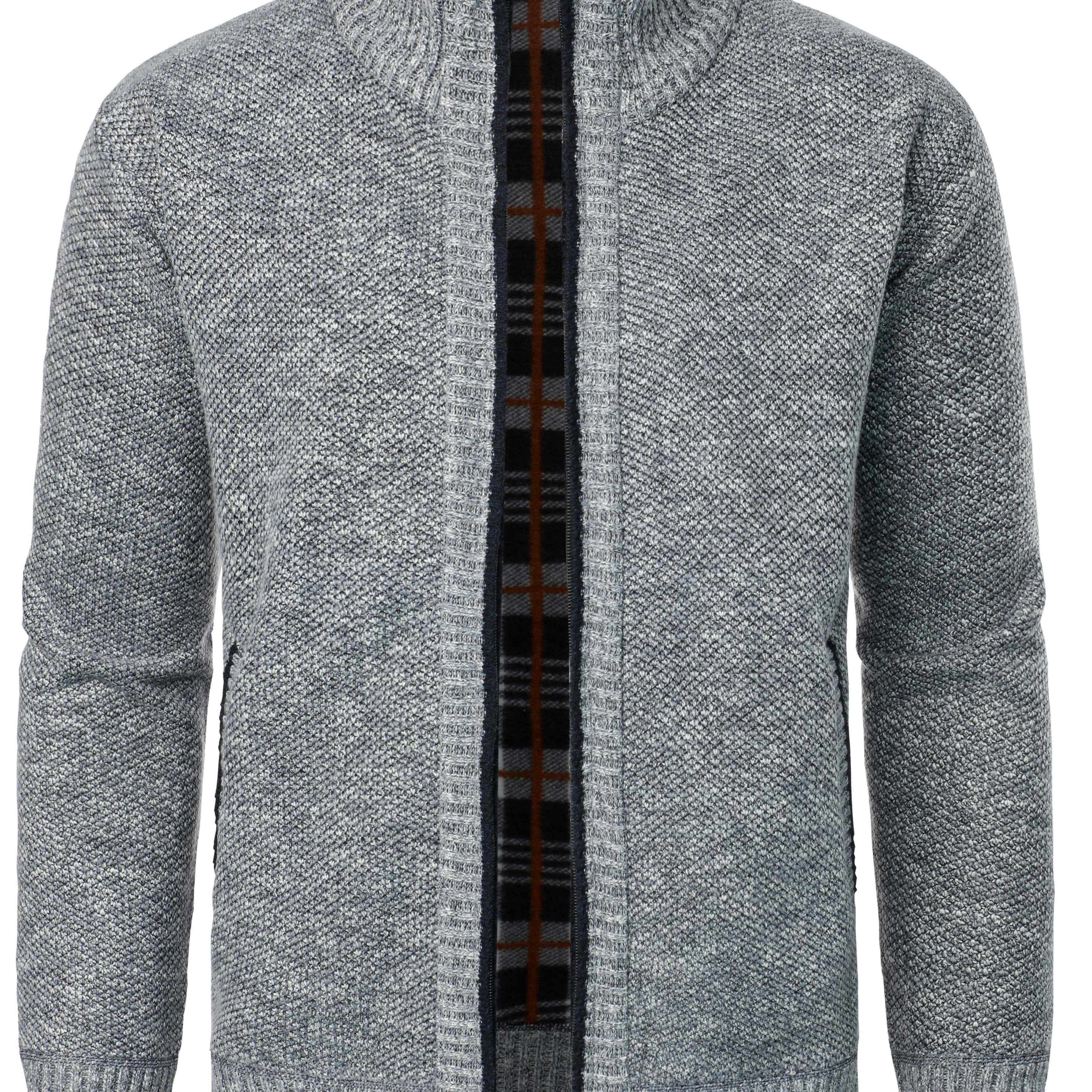 

Men's Full Zip Up Casual Cardigan, Patchwork Thermal Regular Fit Knit Sweater
